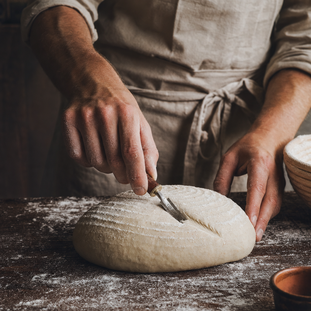 Scoring a sourdough loaf