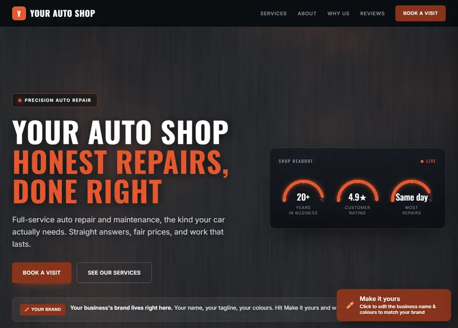 Auto repair shop sample site preview