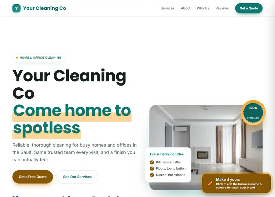 Cleaning service sample site preview