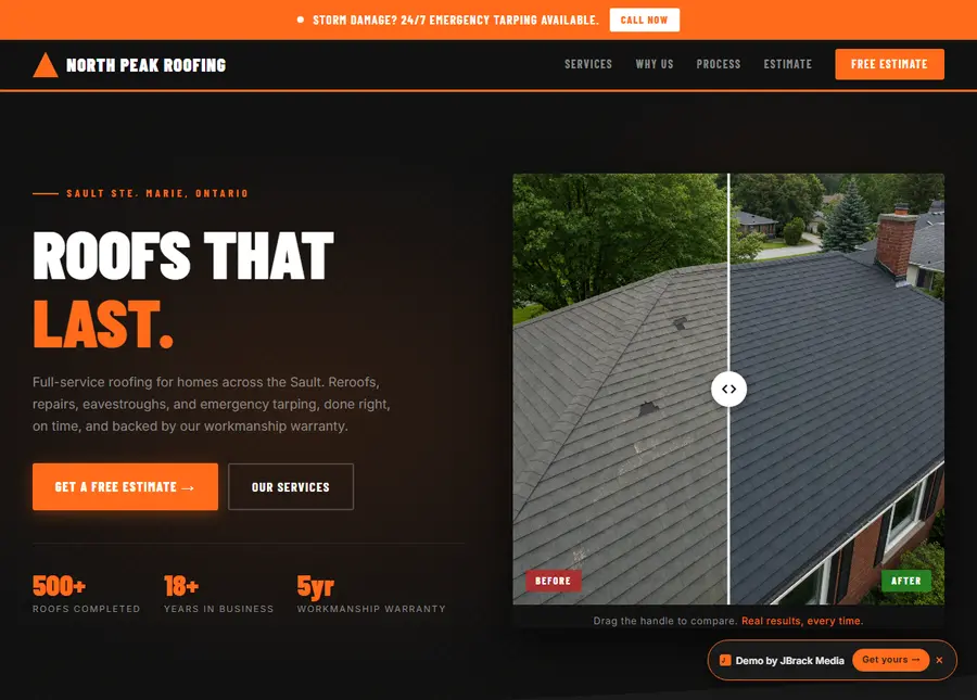 North Peak Roofing sample site preview