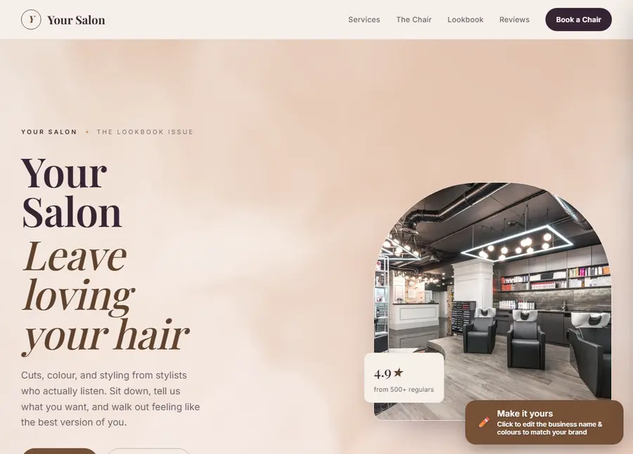 Hair salon sample site preview